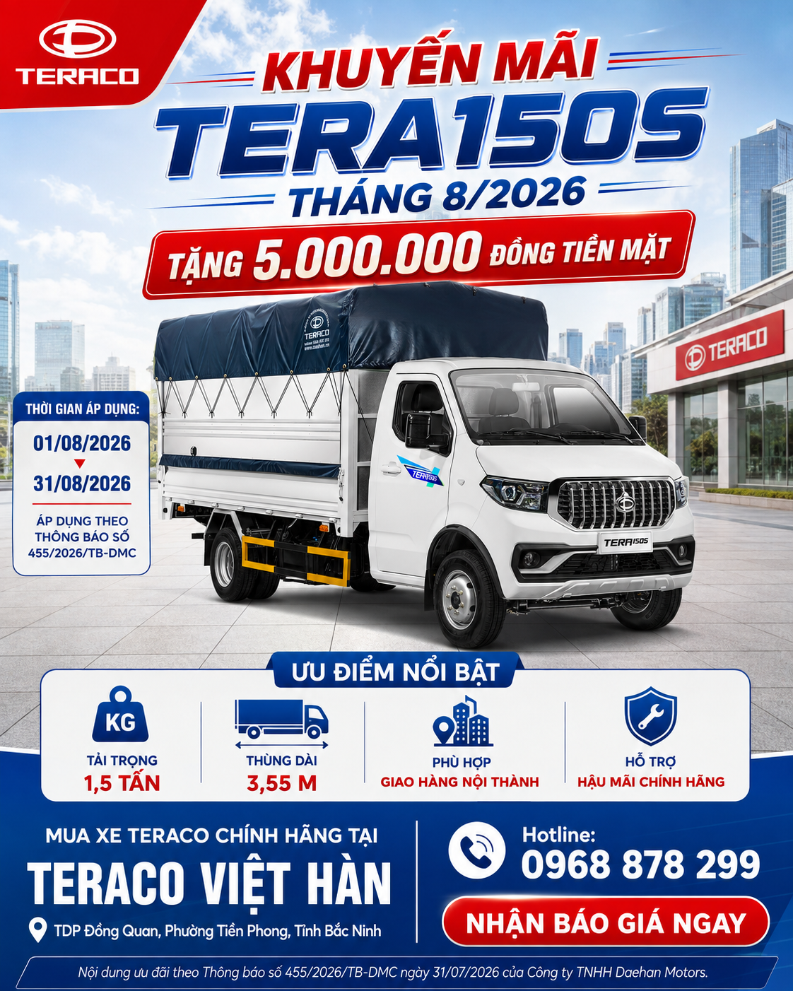 Xe Tera 150S – Xe tải 1,5 tấn máy xăng, giải pháp vận chuyển tối ưu